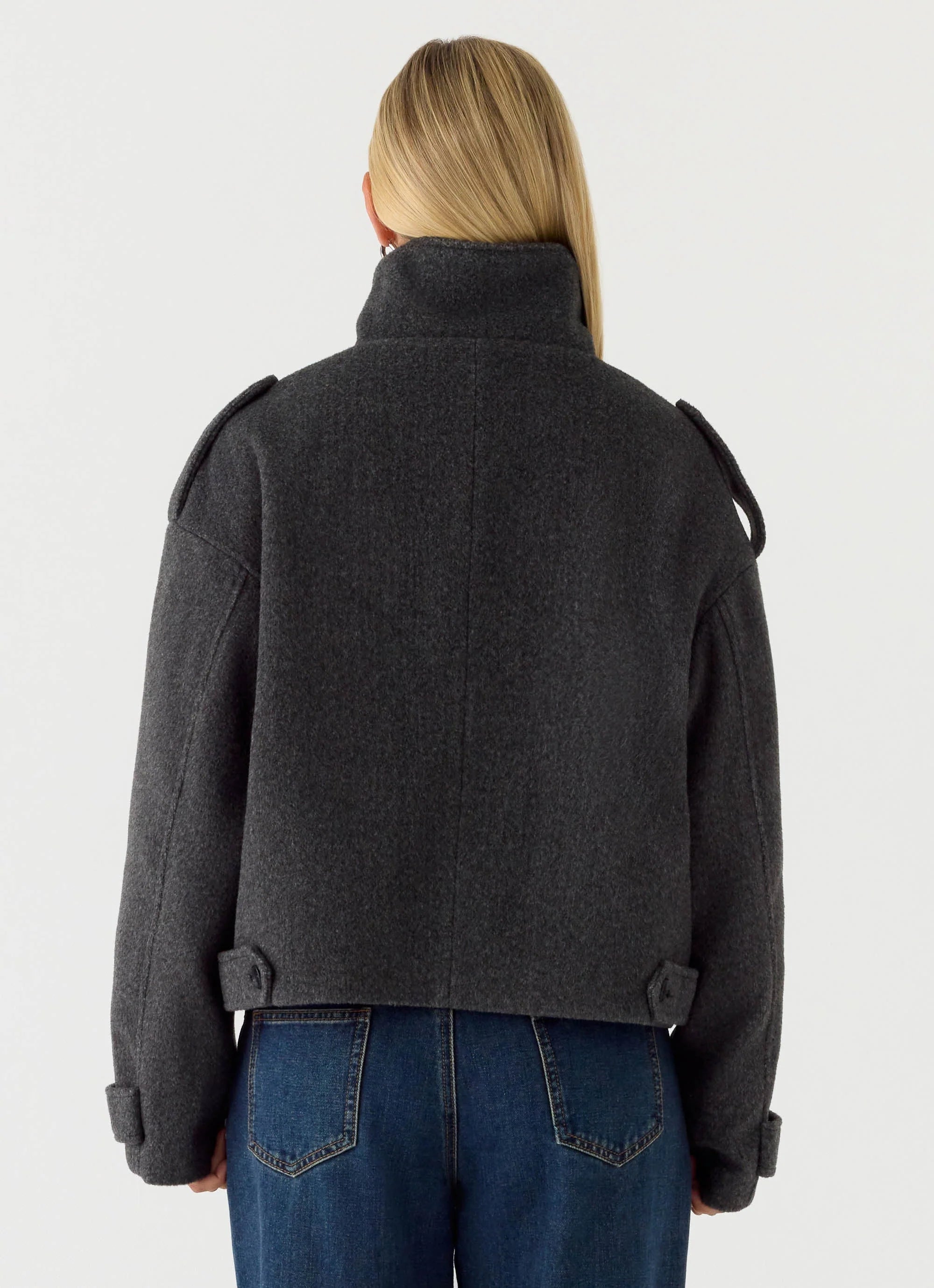 Kaiden Faux Wool Bomber Jacket Charcoal