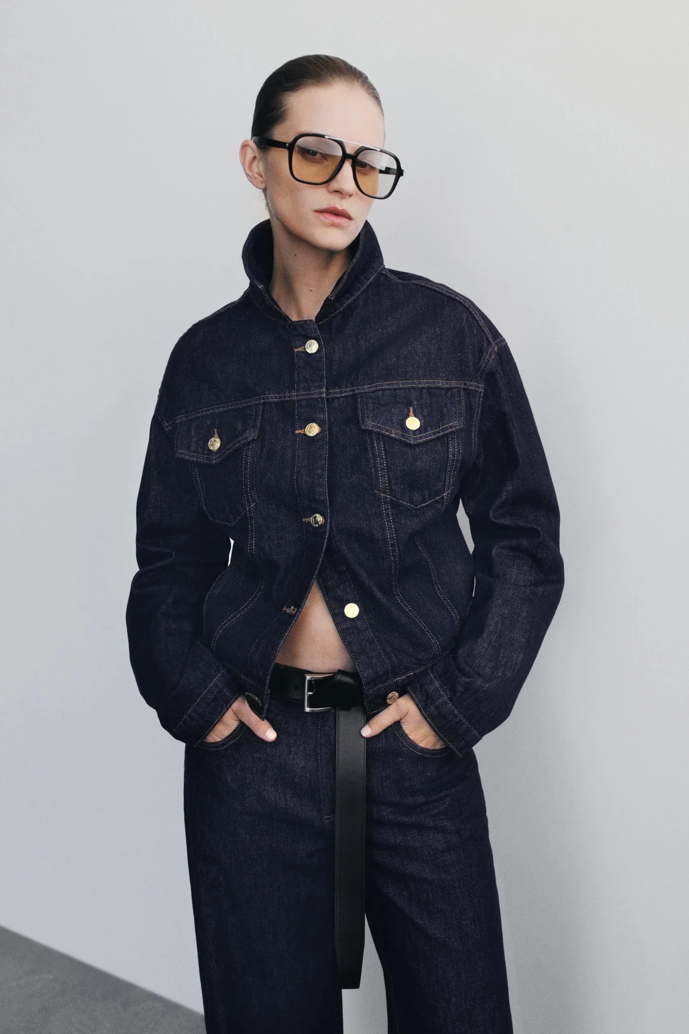 Kirra Cinched Denim Jacket Washed Indigo Blue