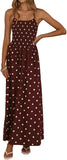 Women Polka Dot Maxi Dress Smocked Spaghetti Strap Flowy Sundress Summer Beach Vacation