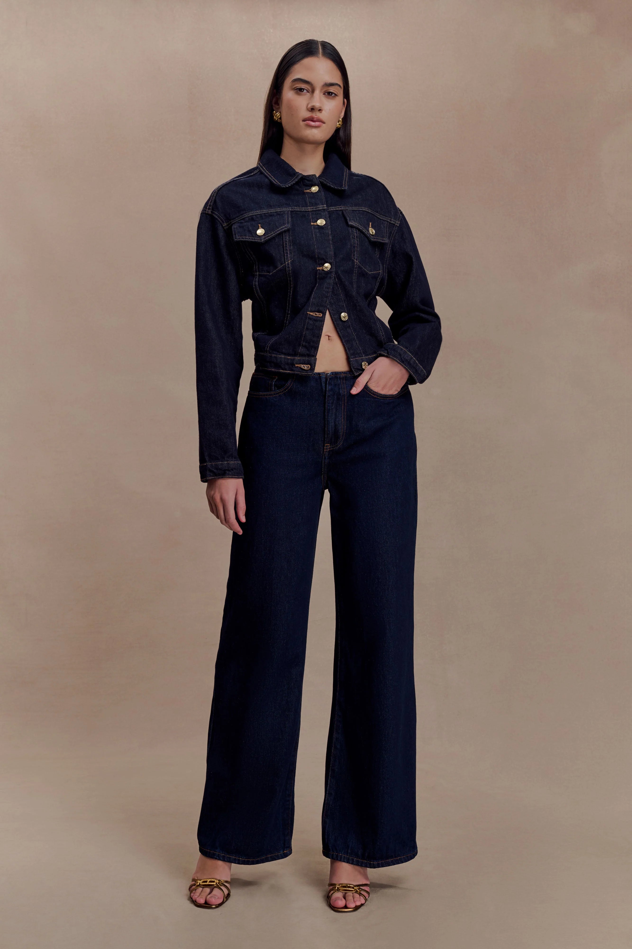 Kirra Cinched Denim Jacket Washed Indigo Blue