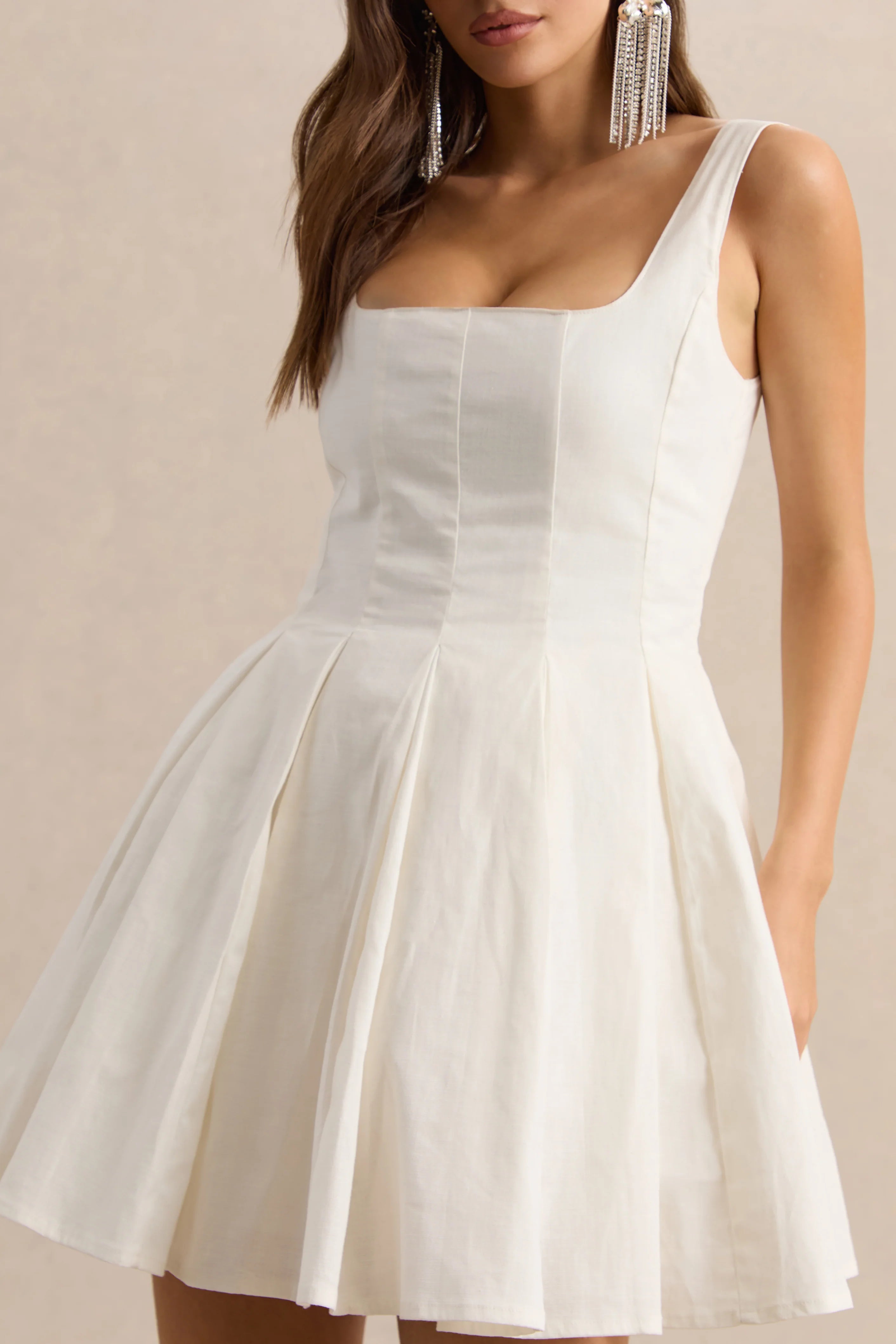 Brioria White Square Neck Skater Mini Dress