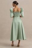 Rosey Green Satin Sweetheart Midi Dress