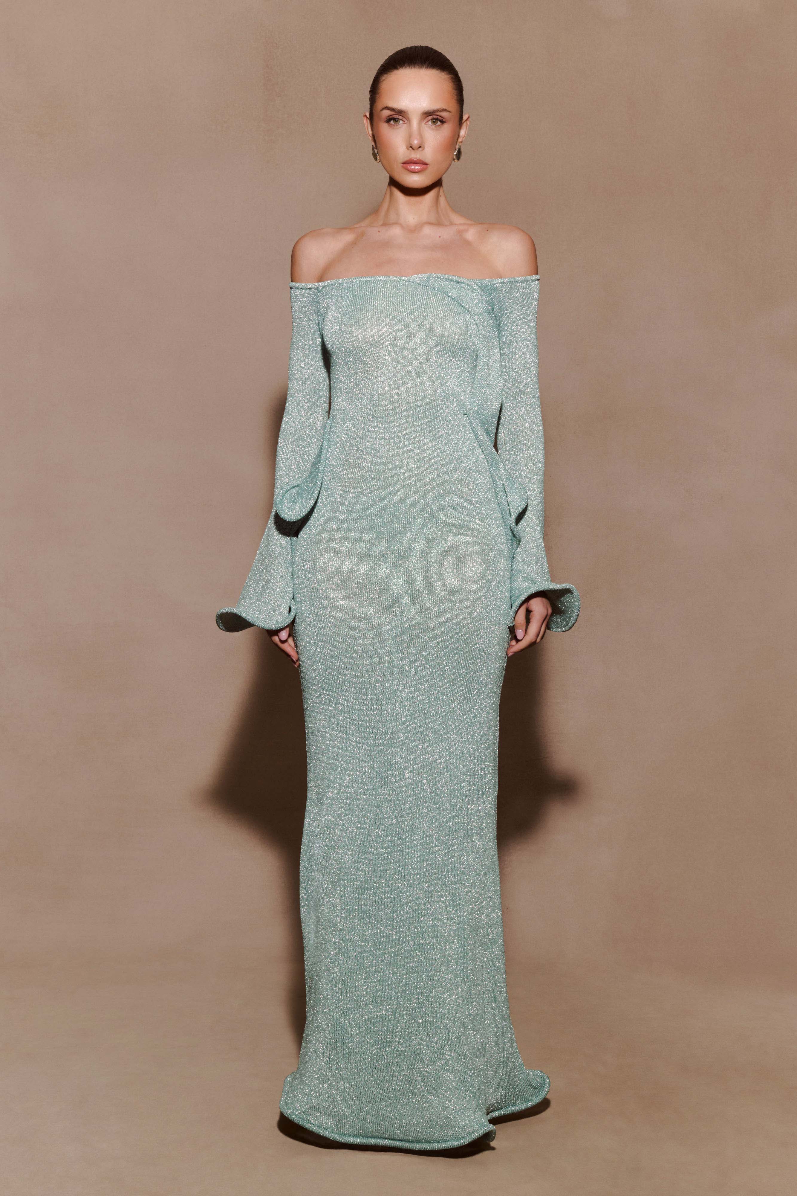 Sandrine Lurex Knit Maxi Dress Aqua