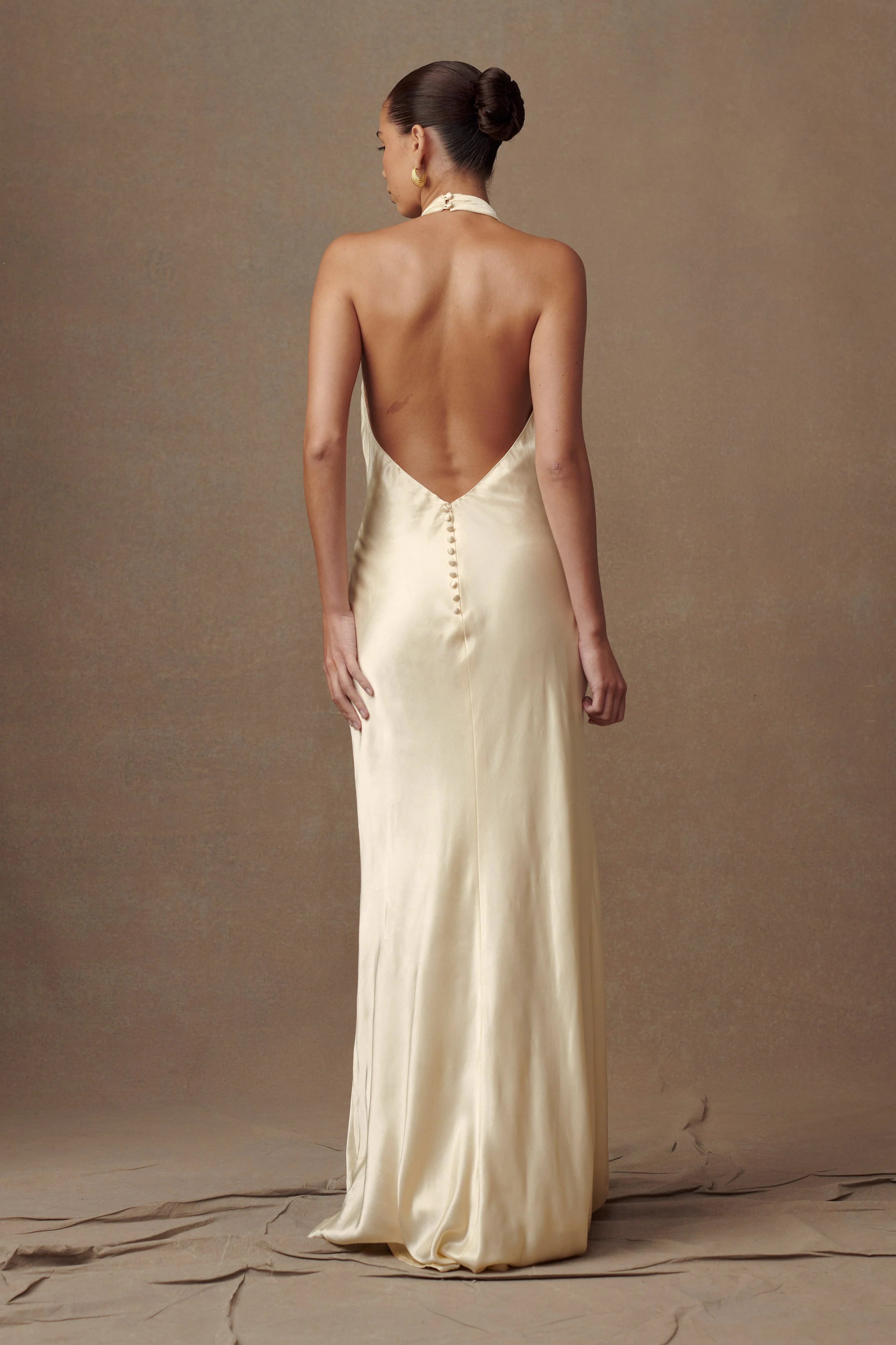 Esther Iridescent Satin Cowl Maxi Dress Lemon Sorbet