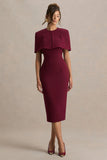 Baylor Burgundy Midi Dress With Removable Cape