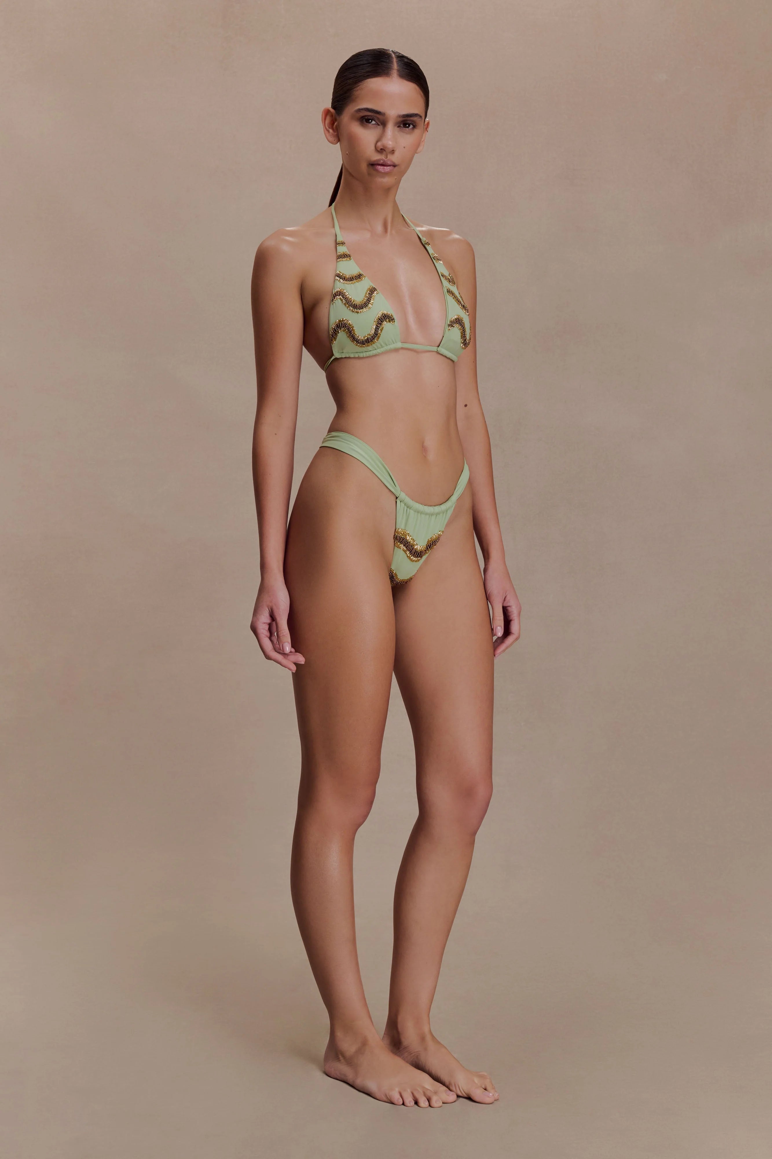 Robyn Beaded Triangle Bikini Top Sage