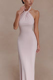 Elyna Slinky Halter Maxi Dress Pale Pink