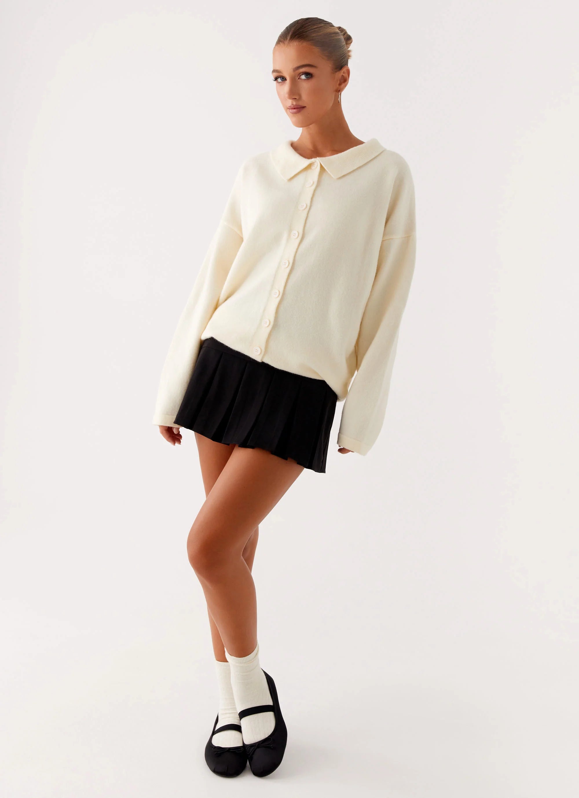 Dorian Button Knit Sweater Ivory