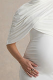 Augustina White Maternity Midi Dress With Cape
