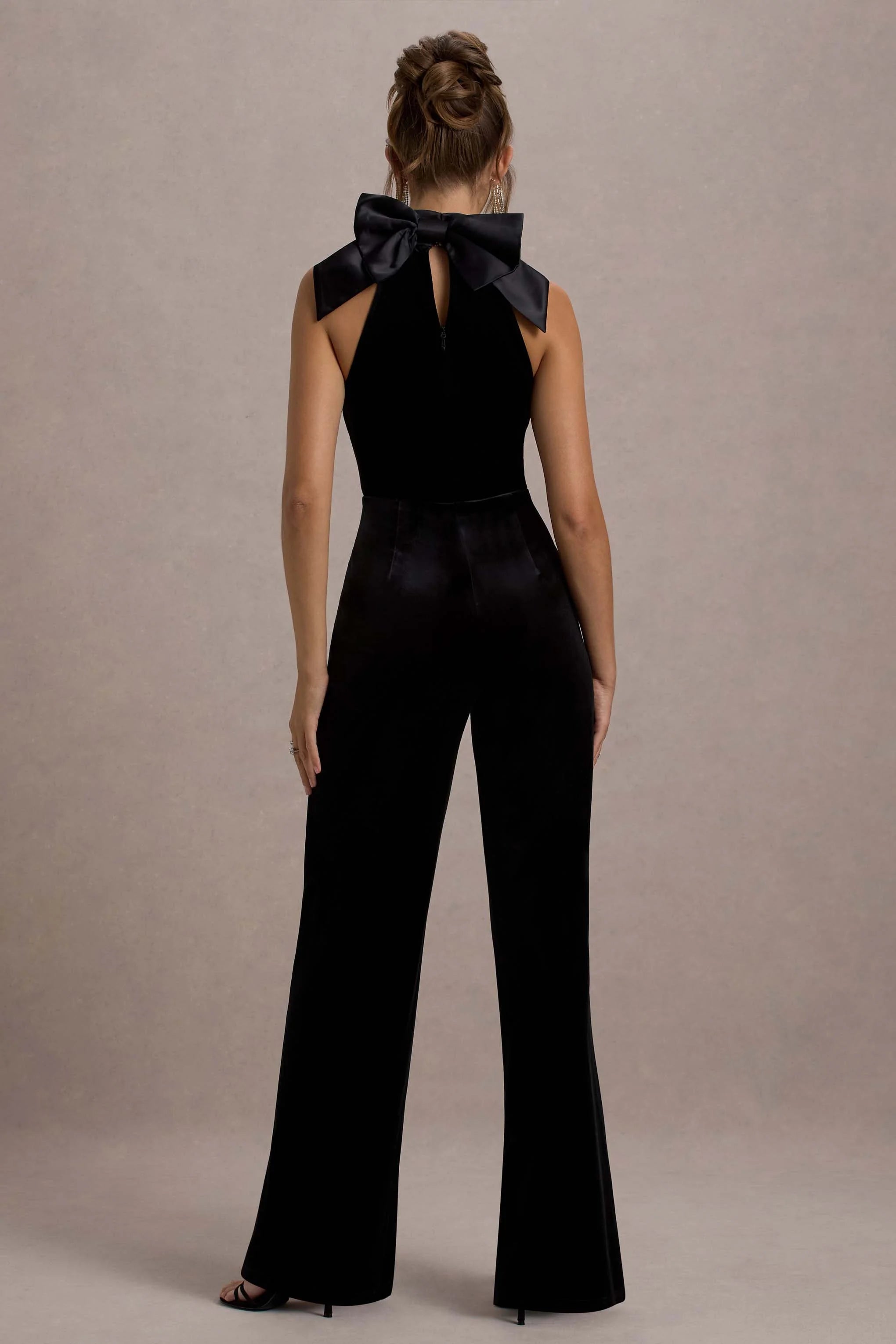 Alondra Black Velvet High Neck Straight Leg Jumpsuit