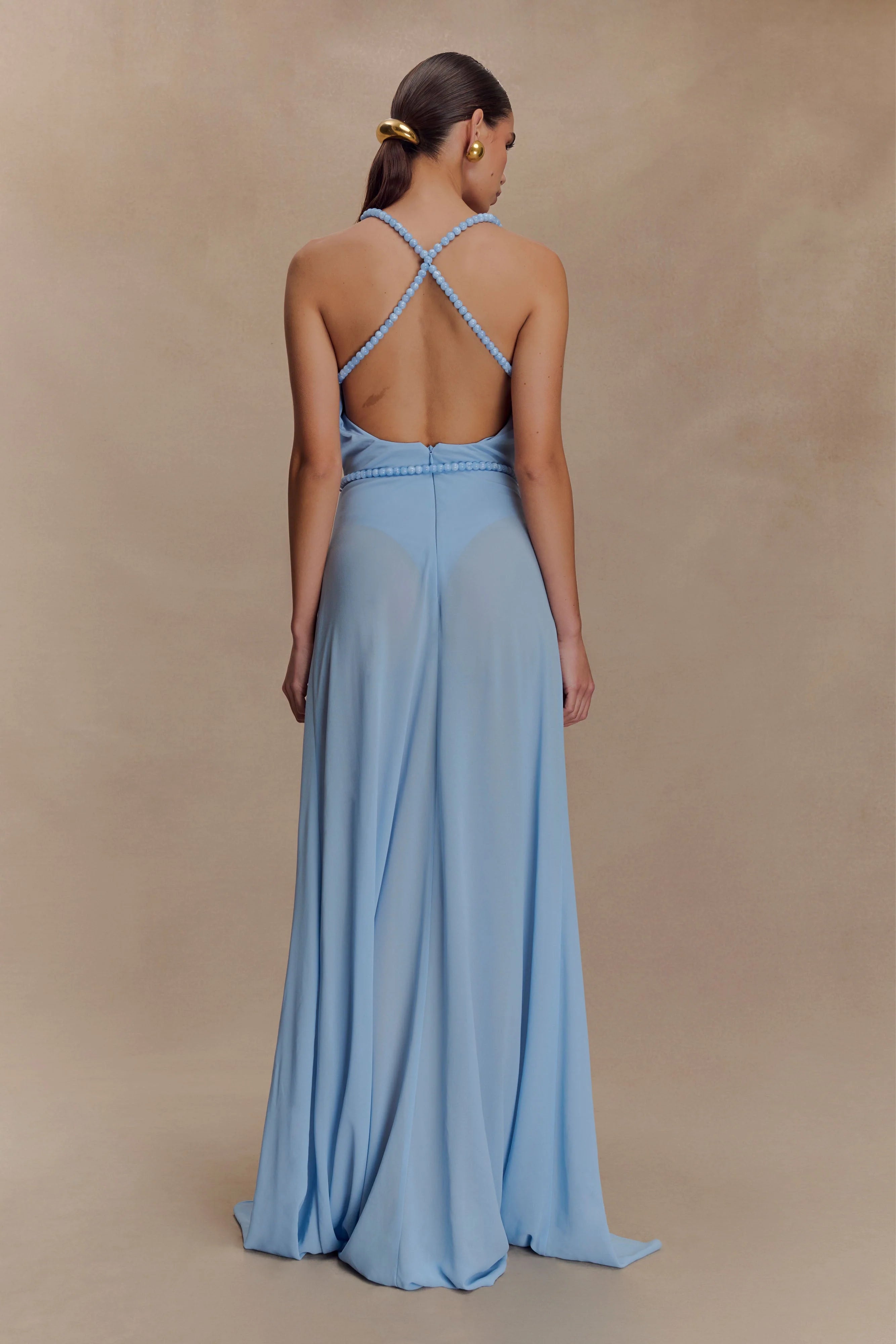 Elaine Chiffon Beaded Maxi Dress Sky Blue
