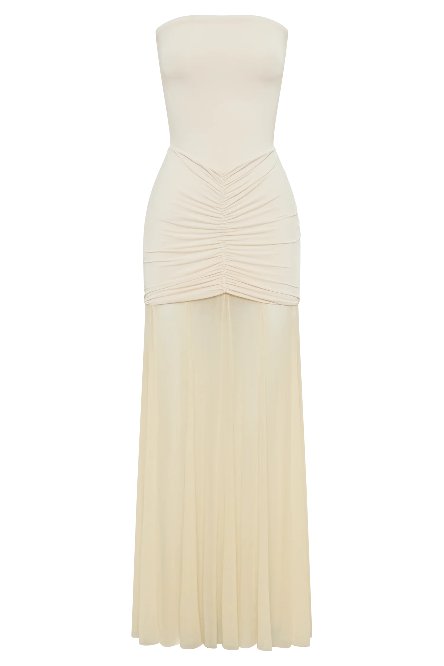Caspian Slinky And Mesh Off Shoulder Maxi Dress Ivory