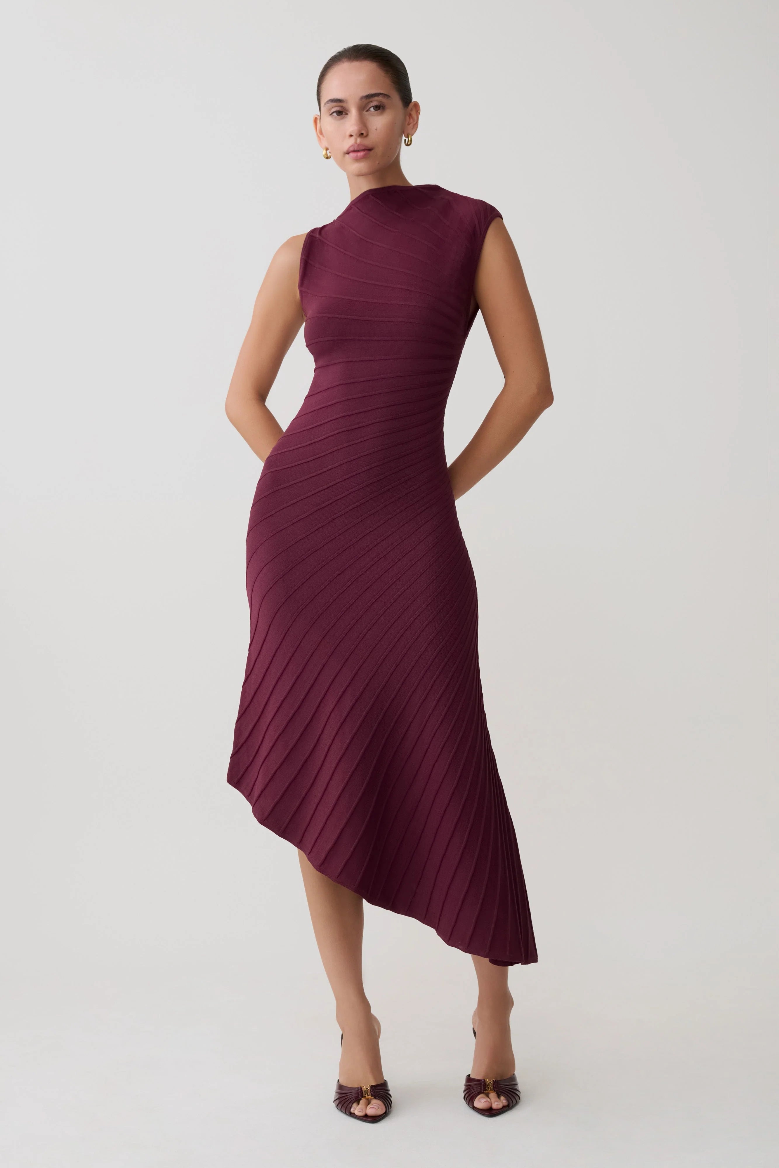 Milasandra Pleated Knit Dress Plum