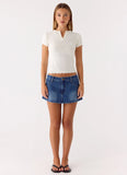 Sebastian Low Rise Denim Mini Skort - Blue Wash