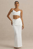 Rosita White Ruched Maxi Skirt
