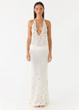 Adelaida Beaded Crochet Maxi Skirt Ivory