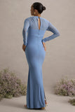 Abeam Powder Blue Maternity Maxi Dress With Sheer Sleeves