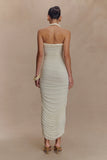Camila Ruched Halter Midi Dress Ivory