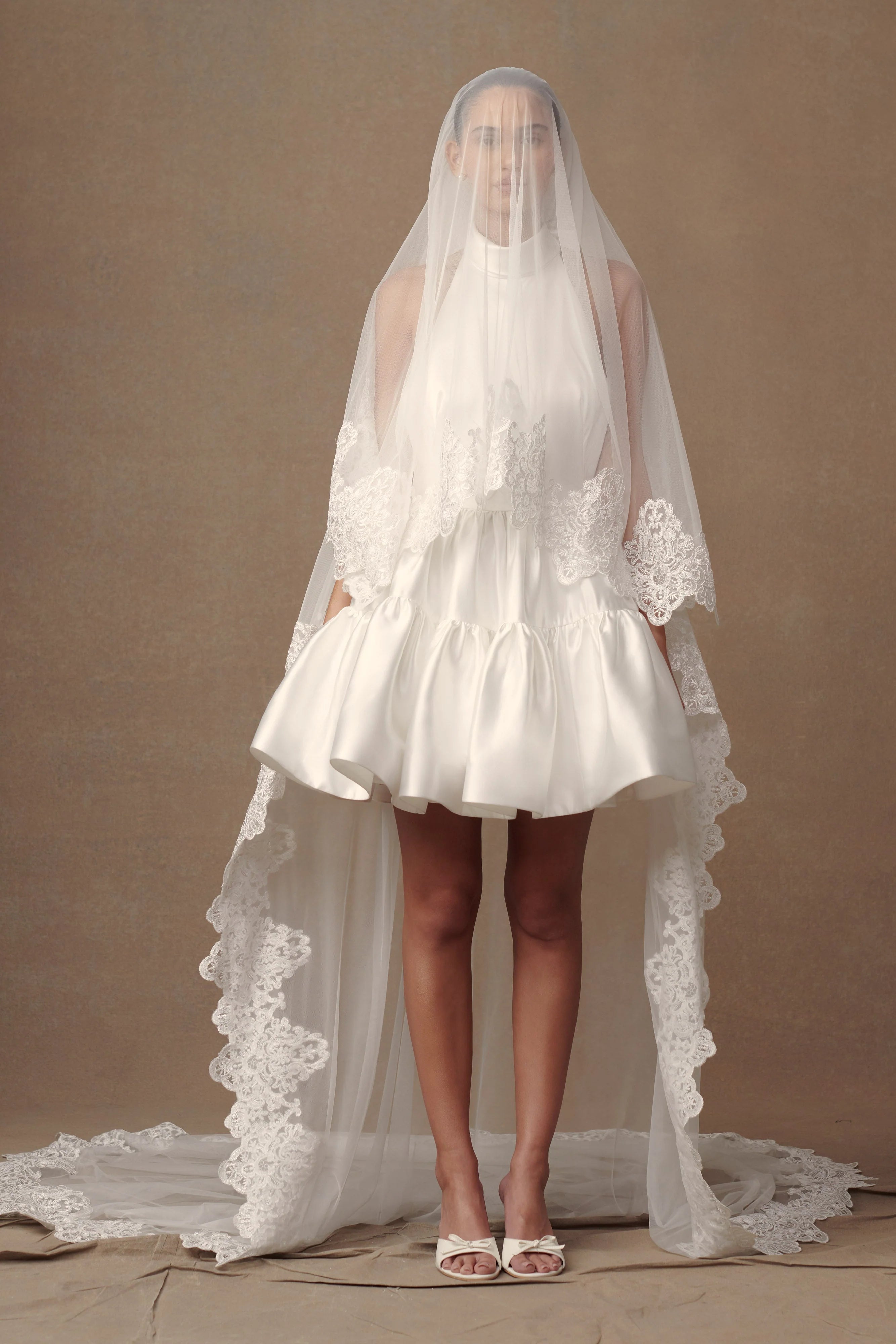 Paulette Lace Trim Veil White