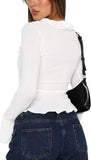 Women Going Out Tops Ruffle Trim Button Front V Neck Flared Sleeve Shirt Y2k Crop Top