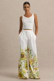 Louise Sunflower Print Wide Leg Trousers