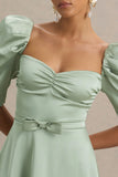 Rosey Green Satin Sweetheart Midi Dress