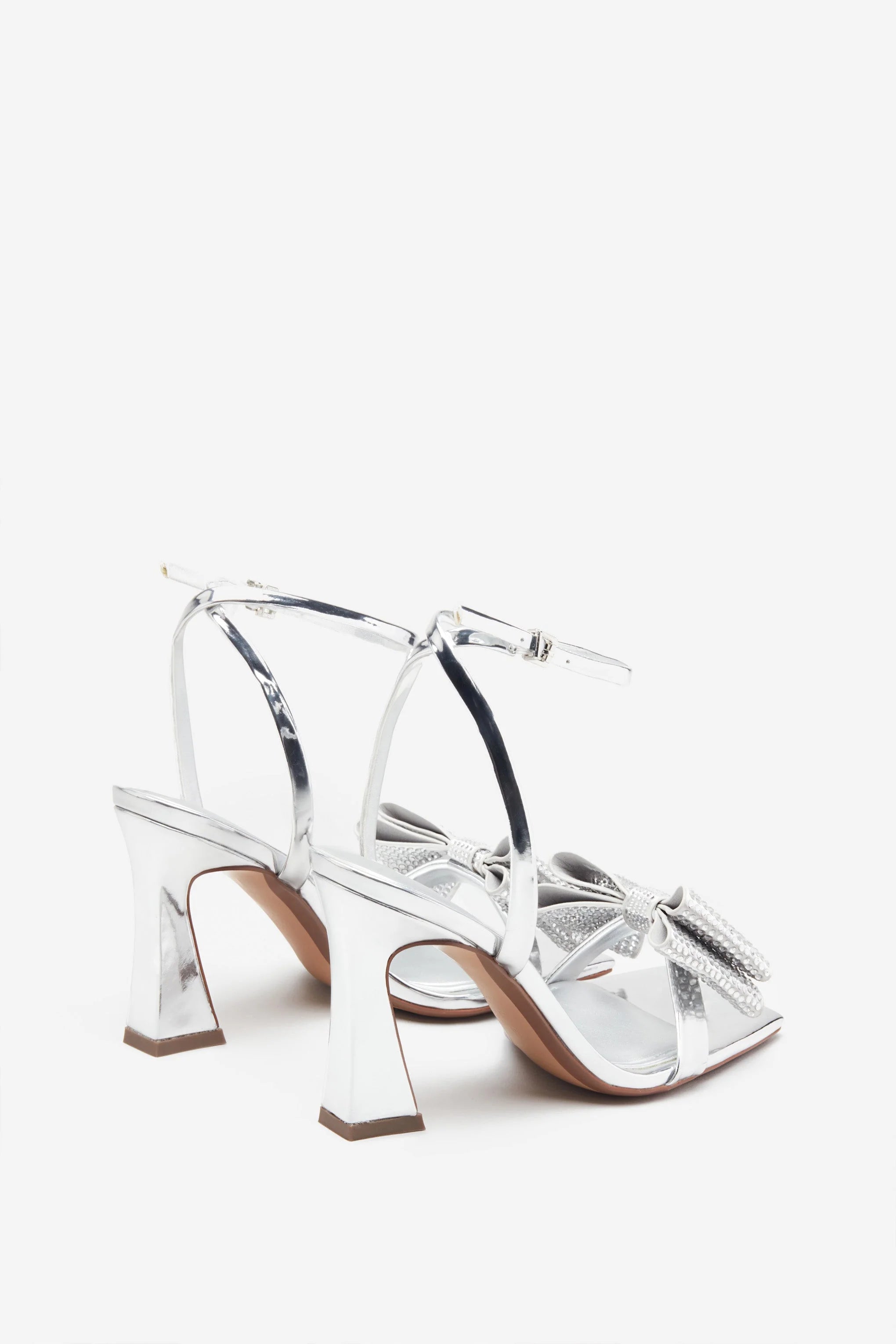 Headlines Silver Ankle Strap Heeled Sandals With Diamante Bows