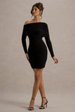 Zhara Black Ruched One Shoulder Bodycon Mini Dress