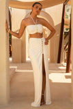 Coastline White Ruched Maxi Skirt With Split