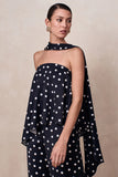 Evandra Black White Satin Polka Dot Bandeau Top With Scarf
