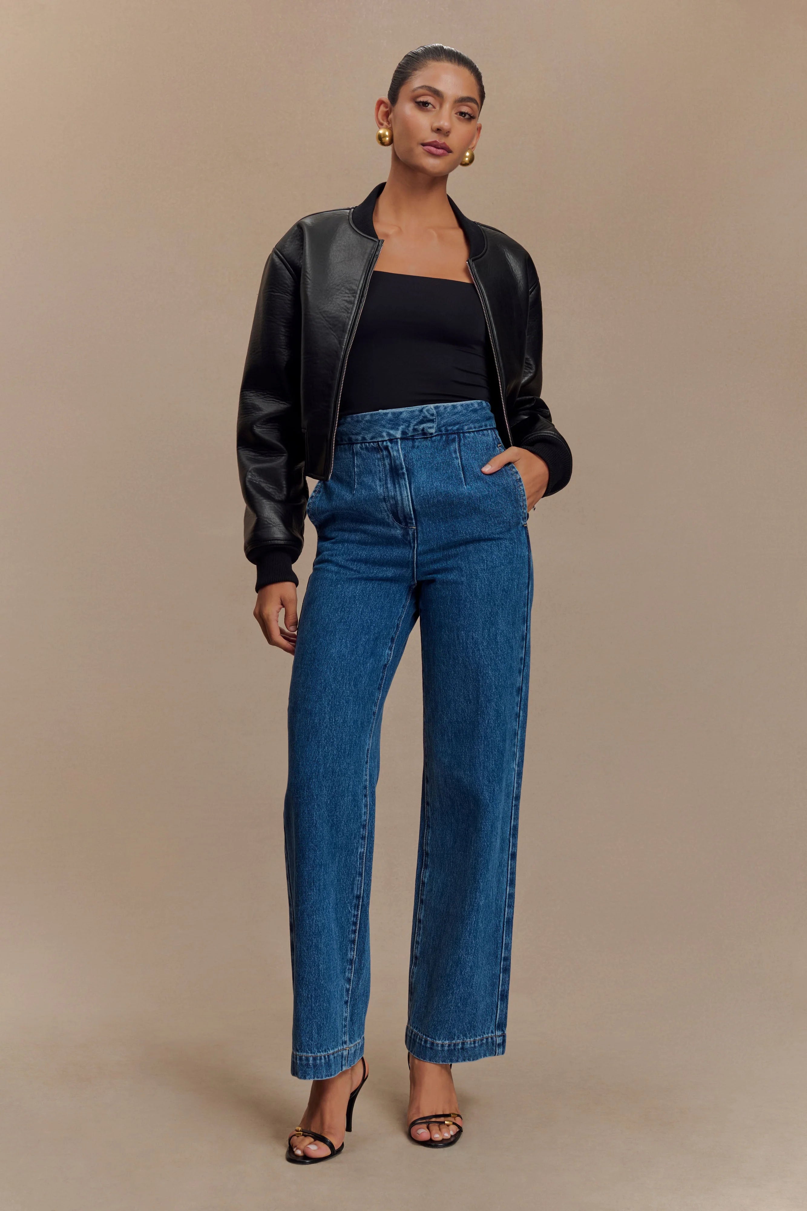 Codi Faux Leather Bomber Jacket Black