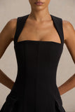 Mollie Black Square Neck Tailored Micro Mini Dress