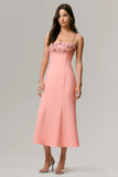 One To Remember Coral Square Neck Embellished Midi Dress