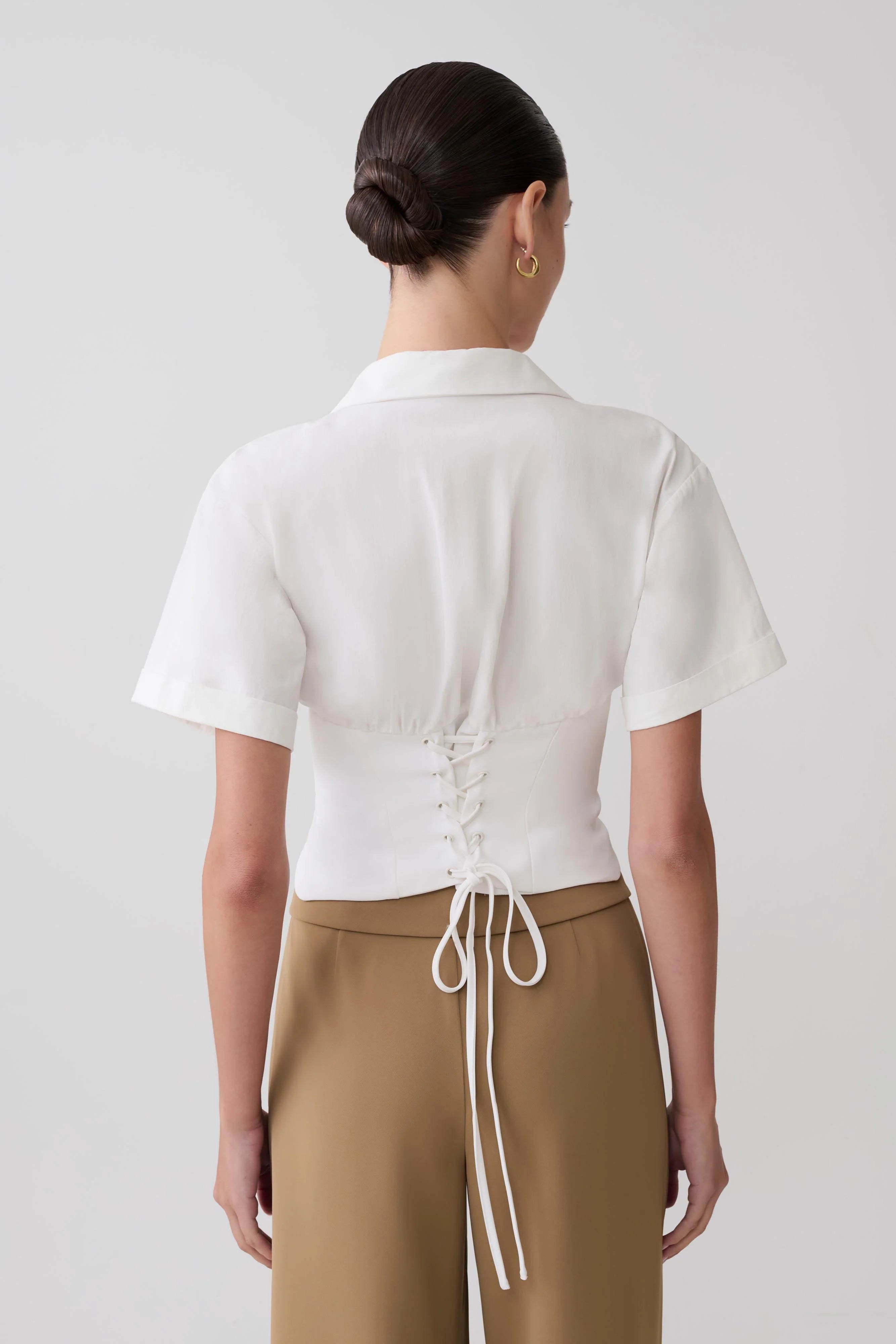 Noelia Tie Back Short Sleeve Shirt White