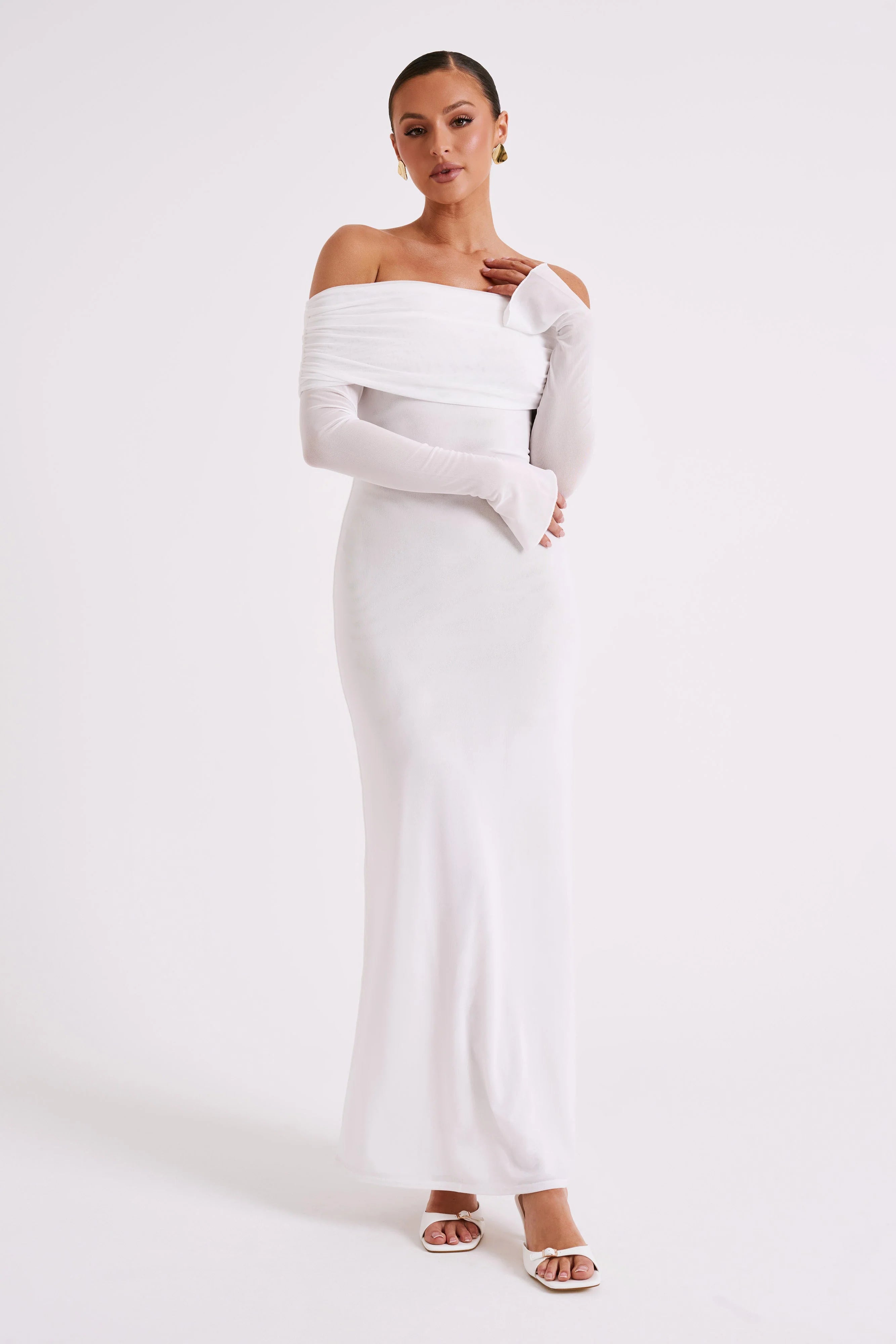 Josie Off Shoulder Mesh Maxi Dress Ivory