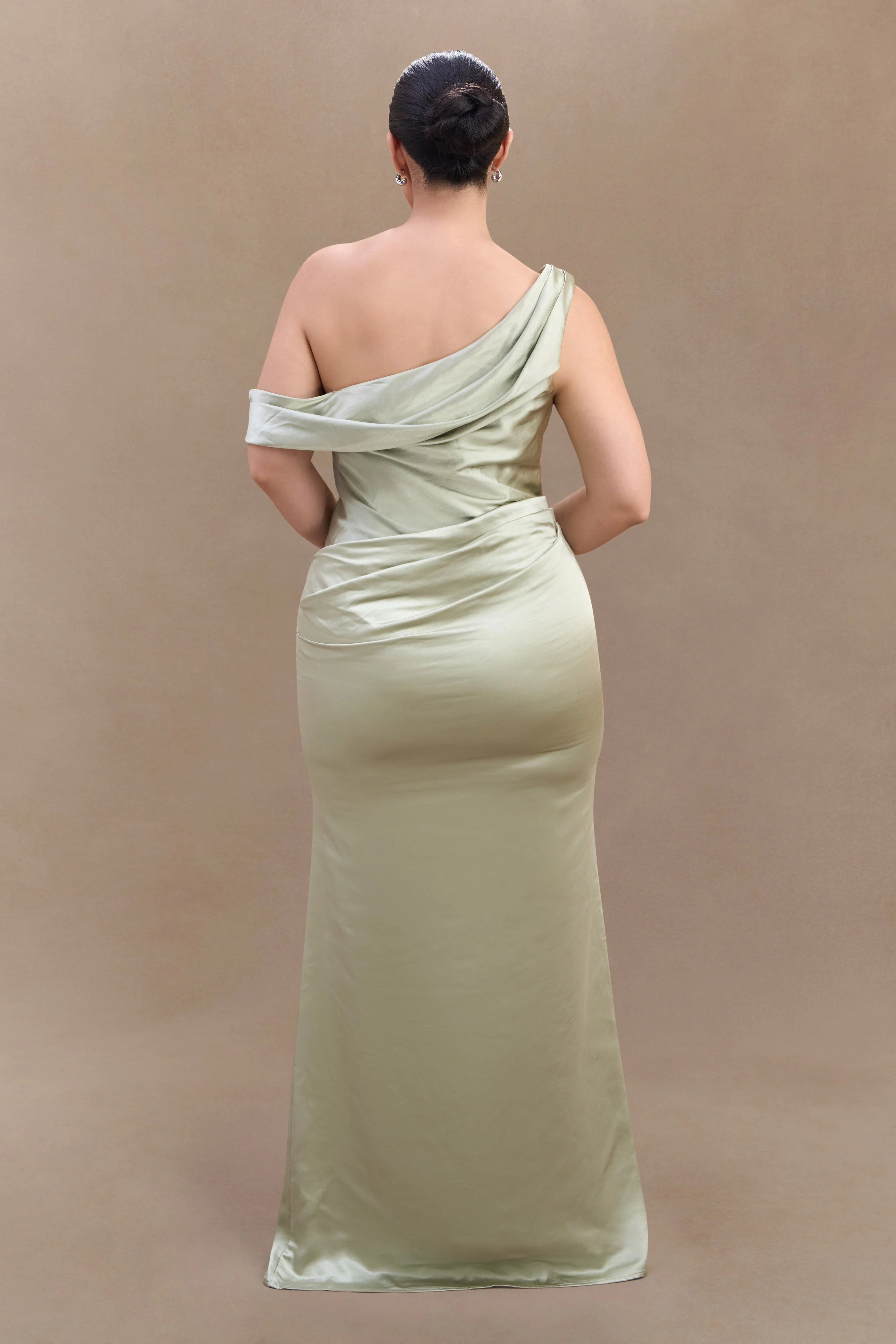 Dalia Off Shoulder Satin Maxi Dress Sage