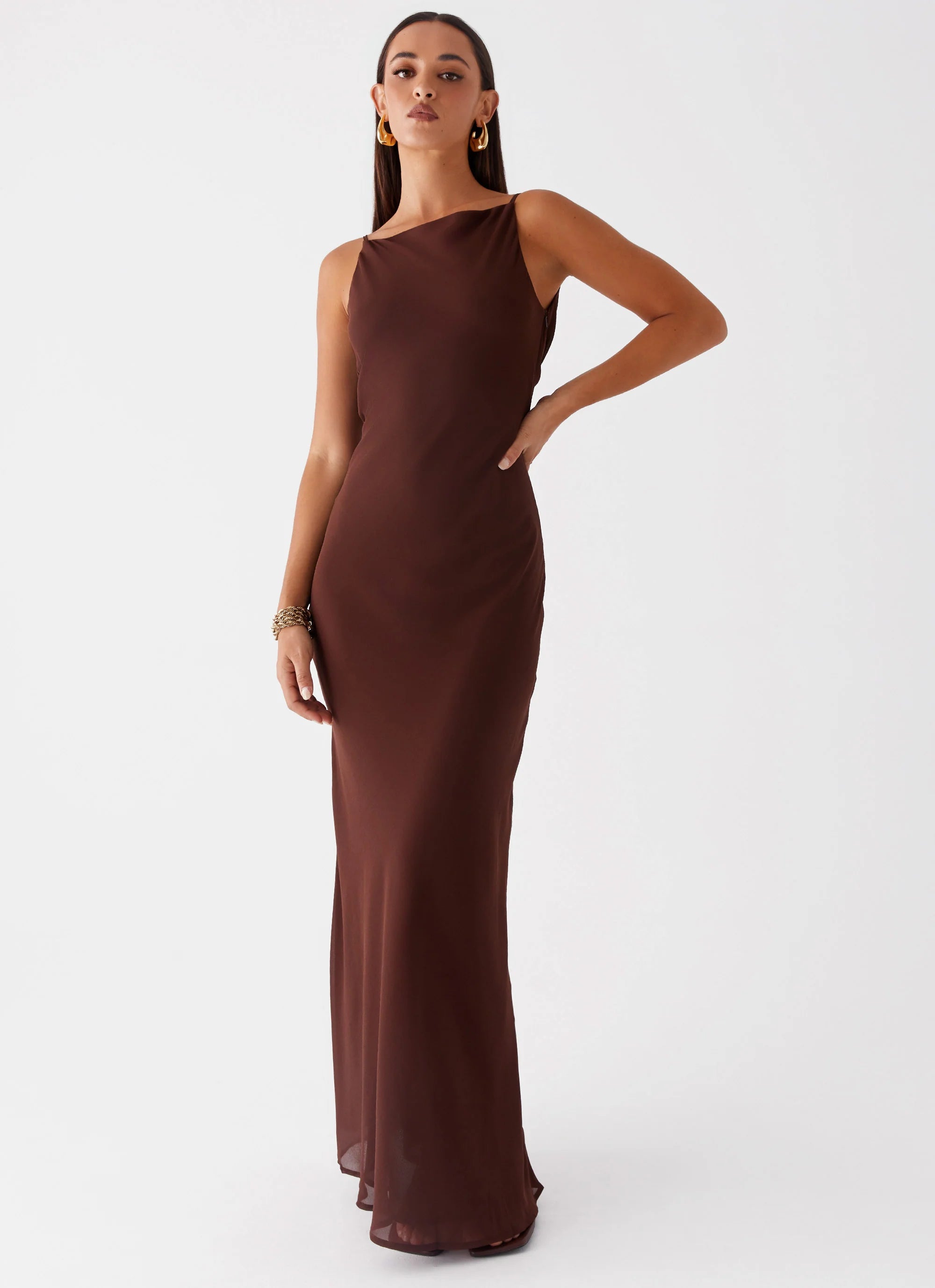 Dove High Neck Maxi Dress Chocolate