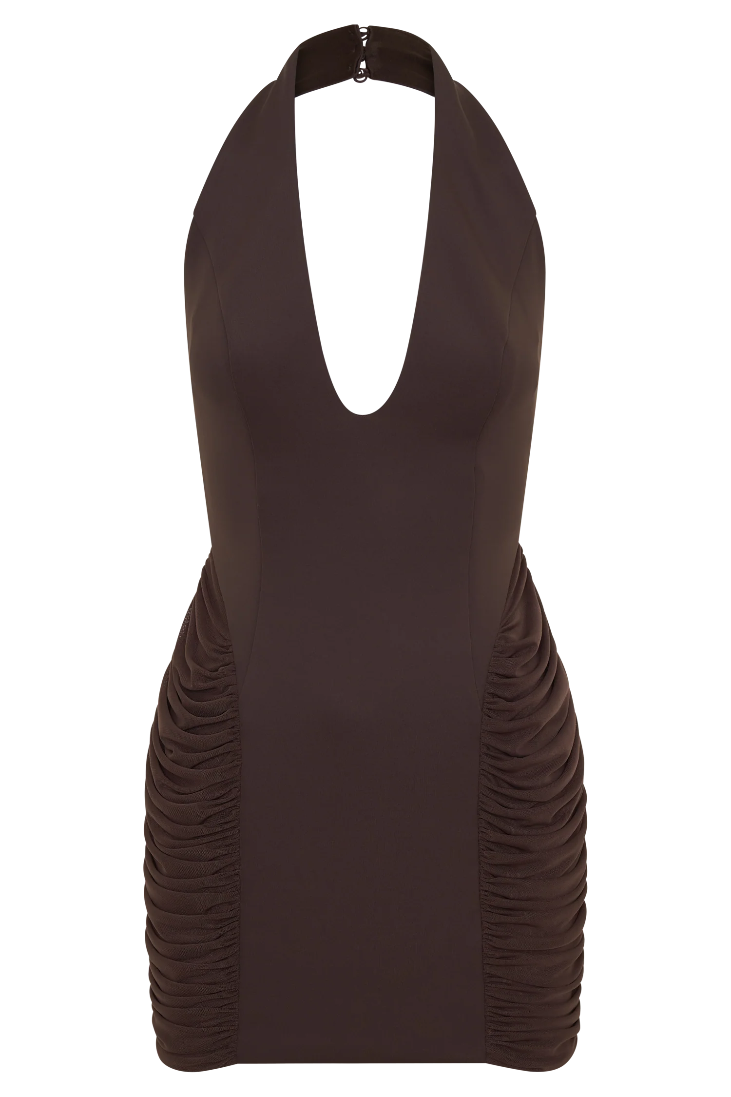 Anari Gathered Scuba Mini Dress Dark Chocolate