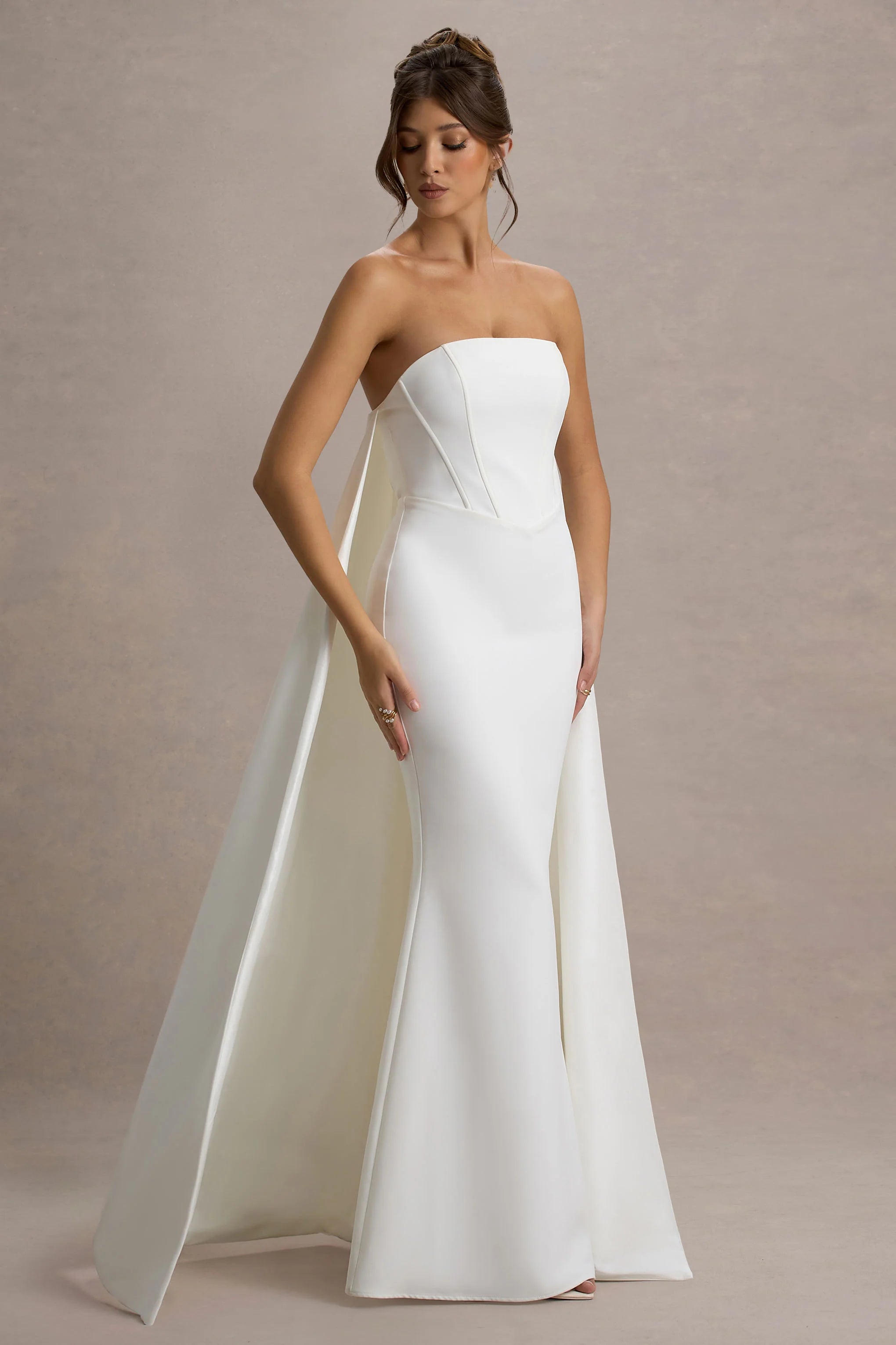 Shes Trouble White Bandeau Maxi Dress With Cape