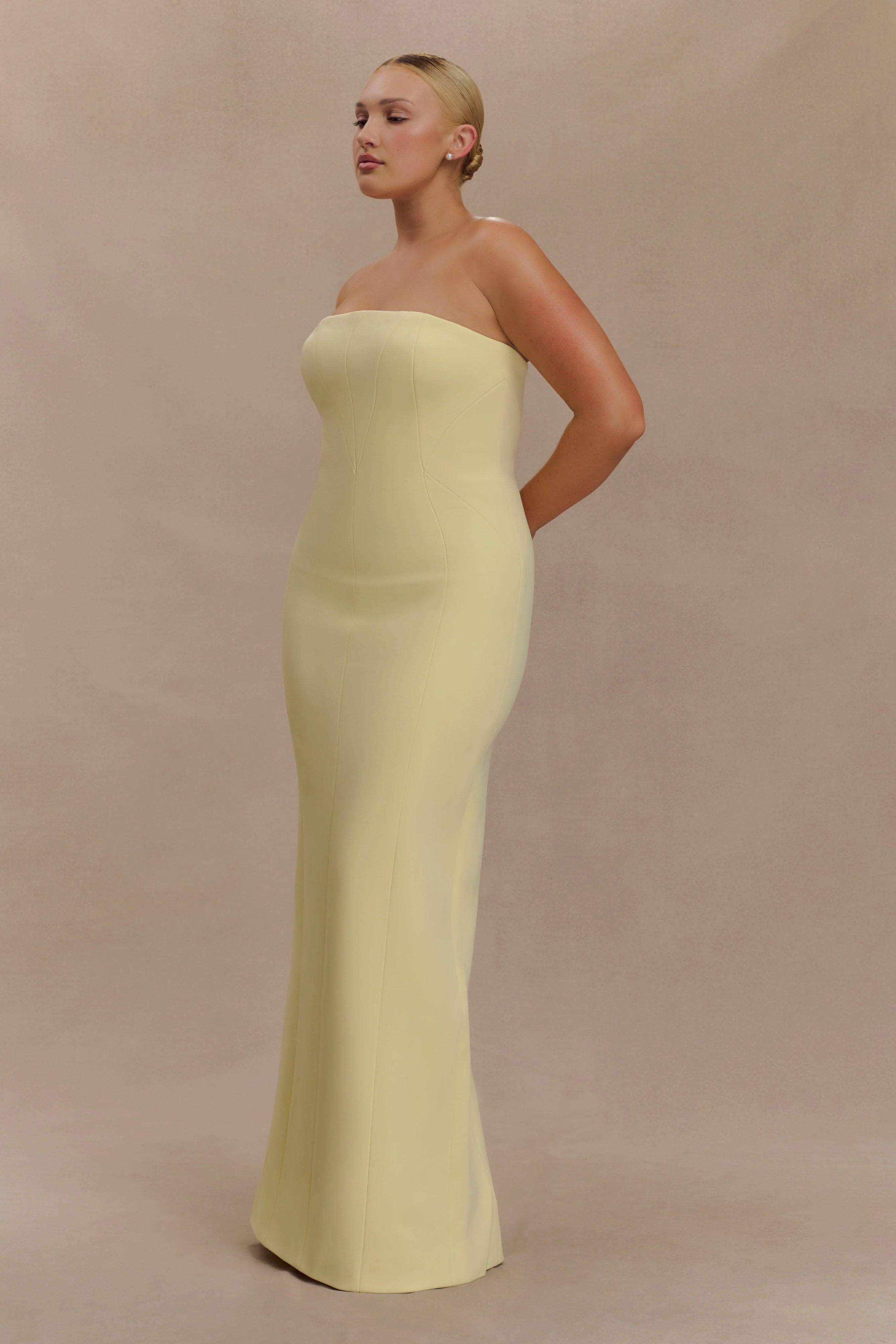 Kalila Strapless Crepe Maxi Dress Lemon