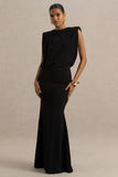 Meave Black Boat Neck Maxi Dress With Draped Detail