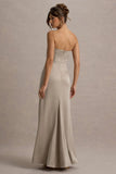 Mackenzie Champagne Satin Plunge Neck Draped Maxi Dress