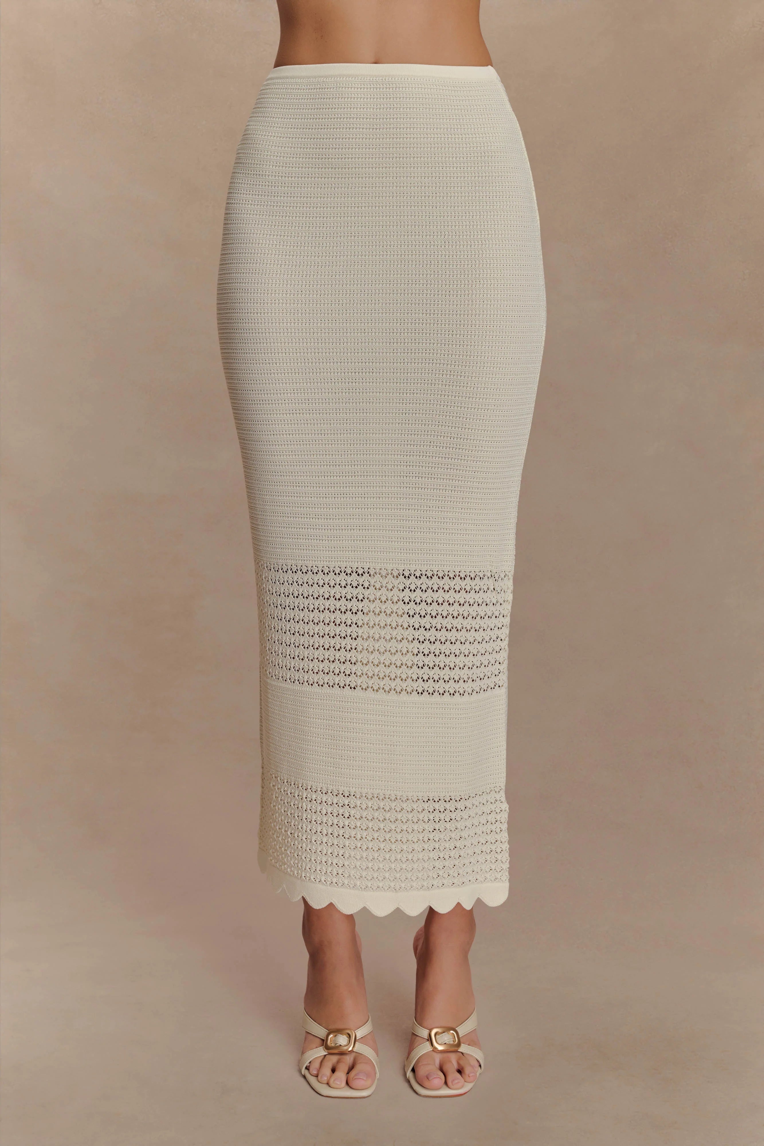 Madeline Scallop Knit Midi Skirt Ivory