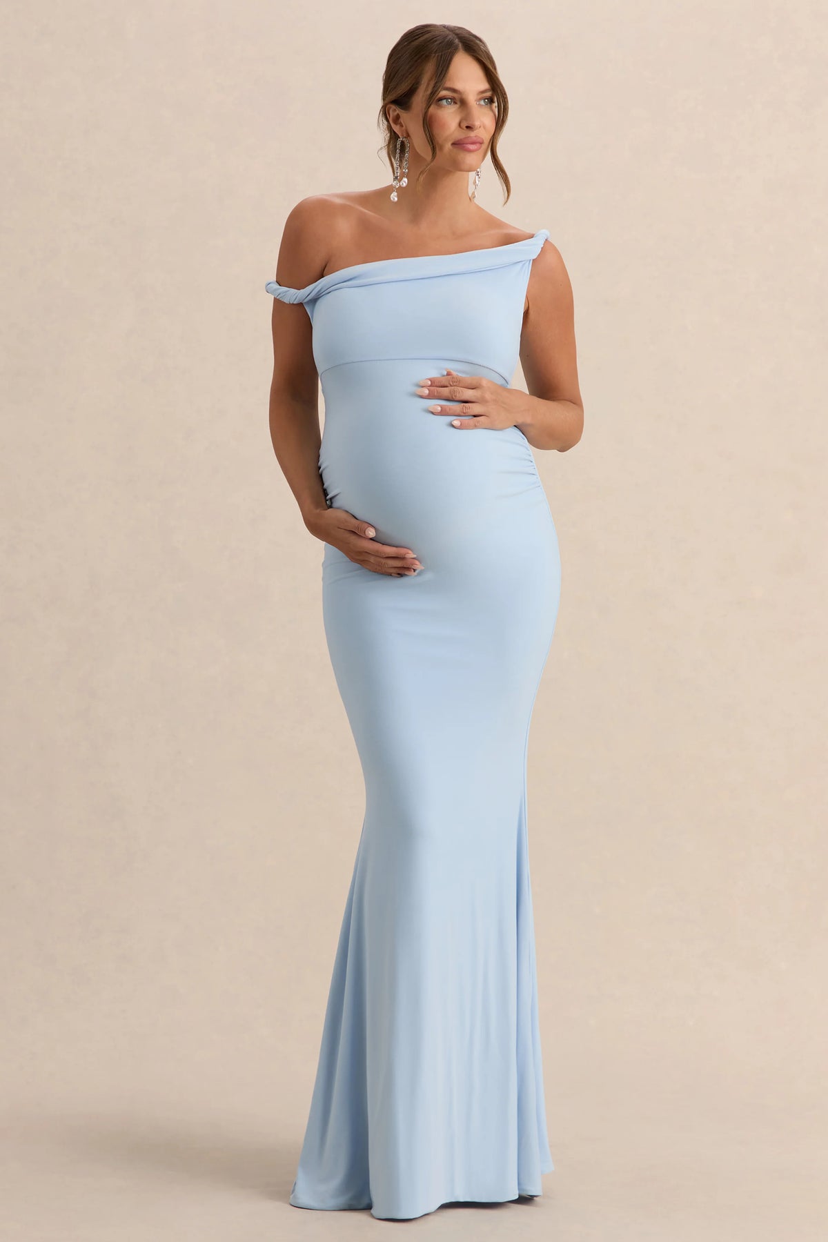 Lita Powder Blue Twisted Asymmetric Maternity Maxi Dress