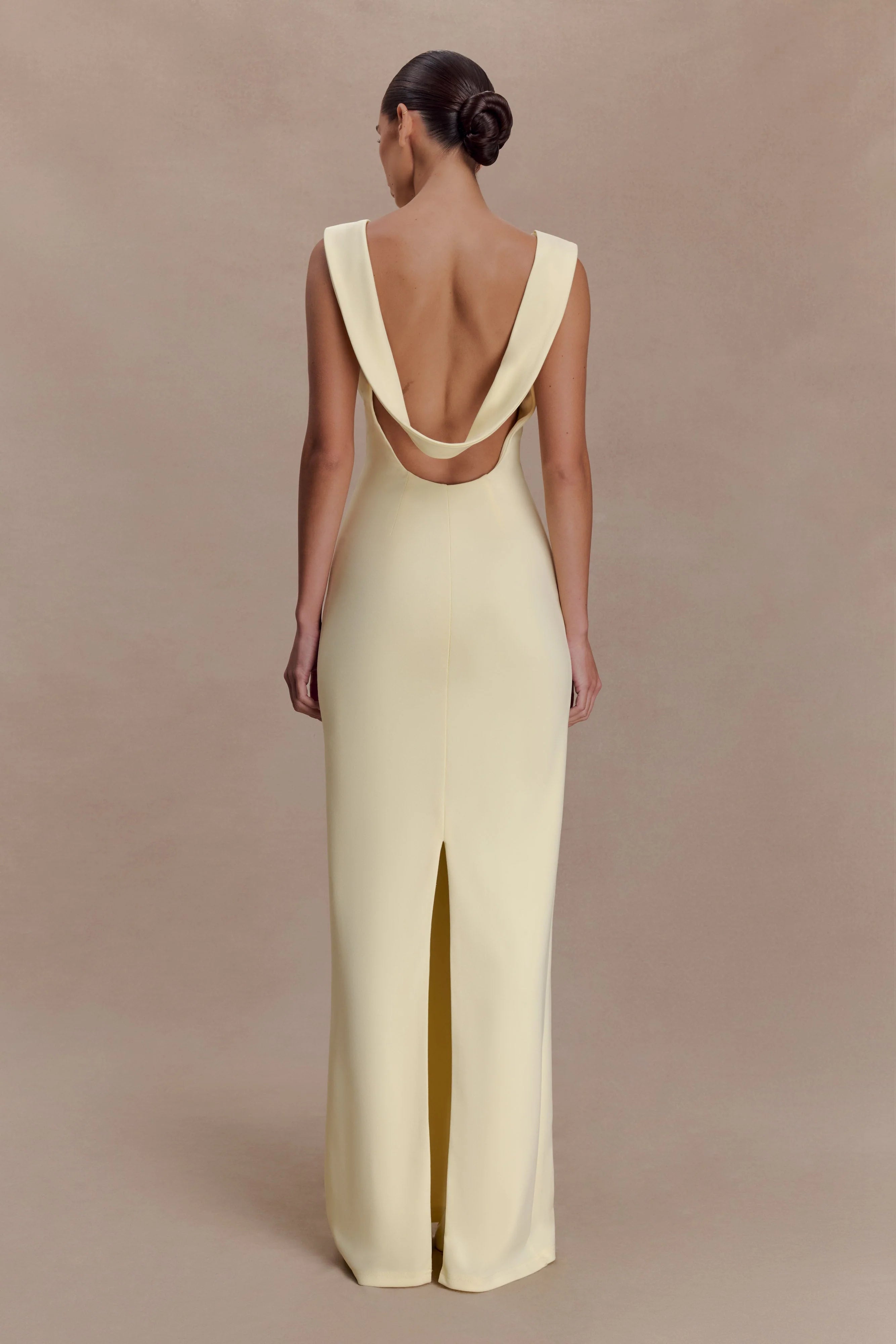 Galilea Crepe Draped Maxi Dress Lemon