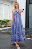 Women Boho Maxi Dress Crochet Patchwork Sleeveless Long Flowy Swing Dress Pink Beach Sundresses