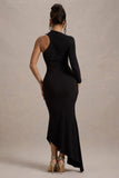 Orsa Black One Shoulder Asymmetric Maxi Dress