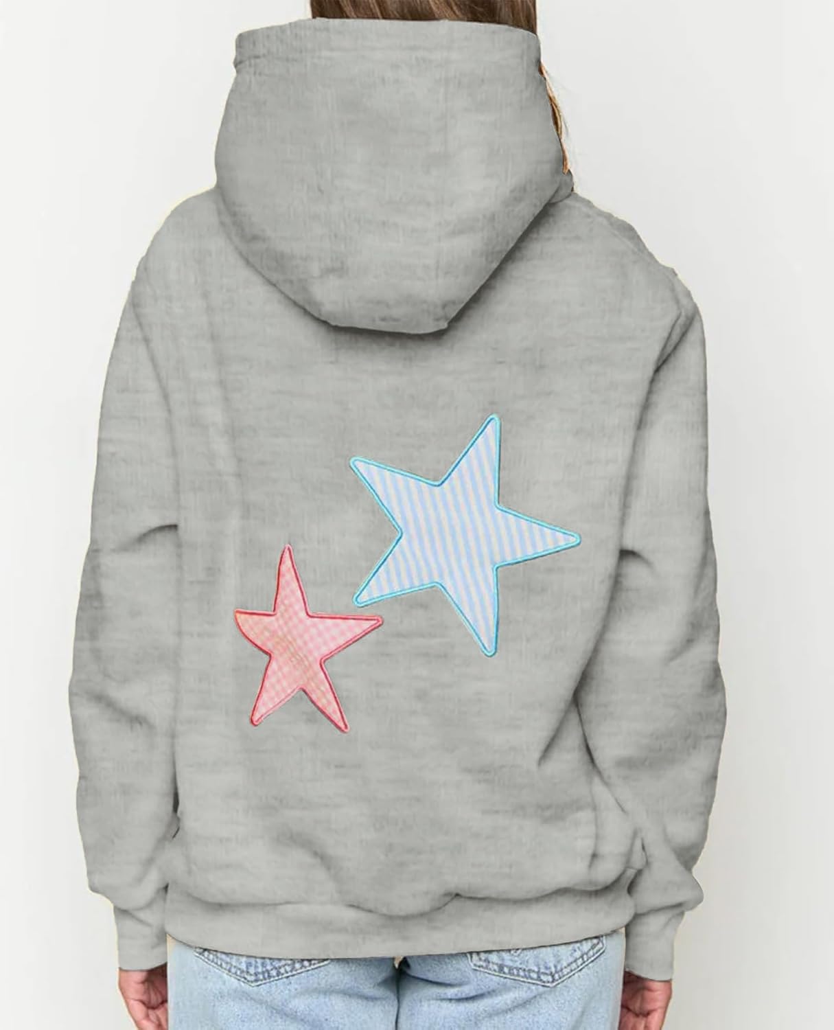 Women Cute Hoodies Oversized Y2k Star Patch Fleece Sweatshirt Pastel Hoodie for Teen Girls