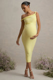 Salome Lemon Twisted Asymmetric Maternity Midi Dress