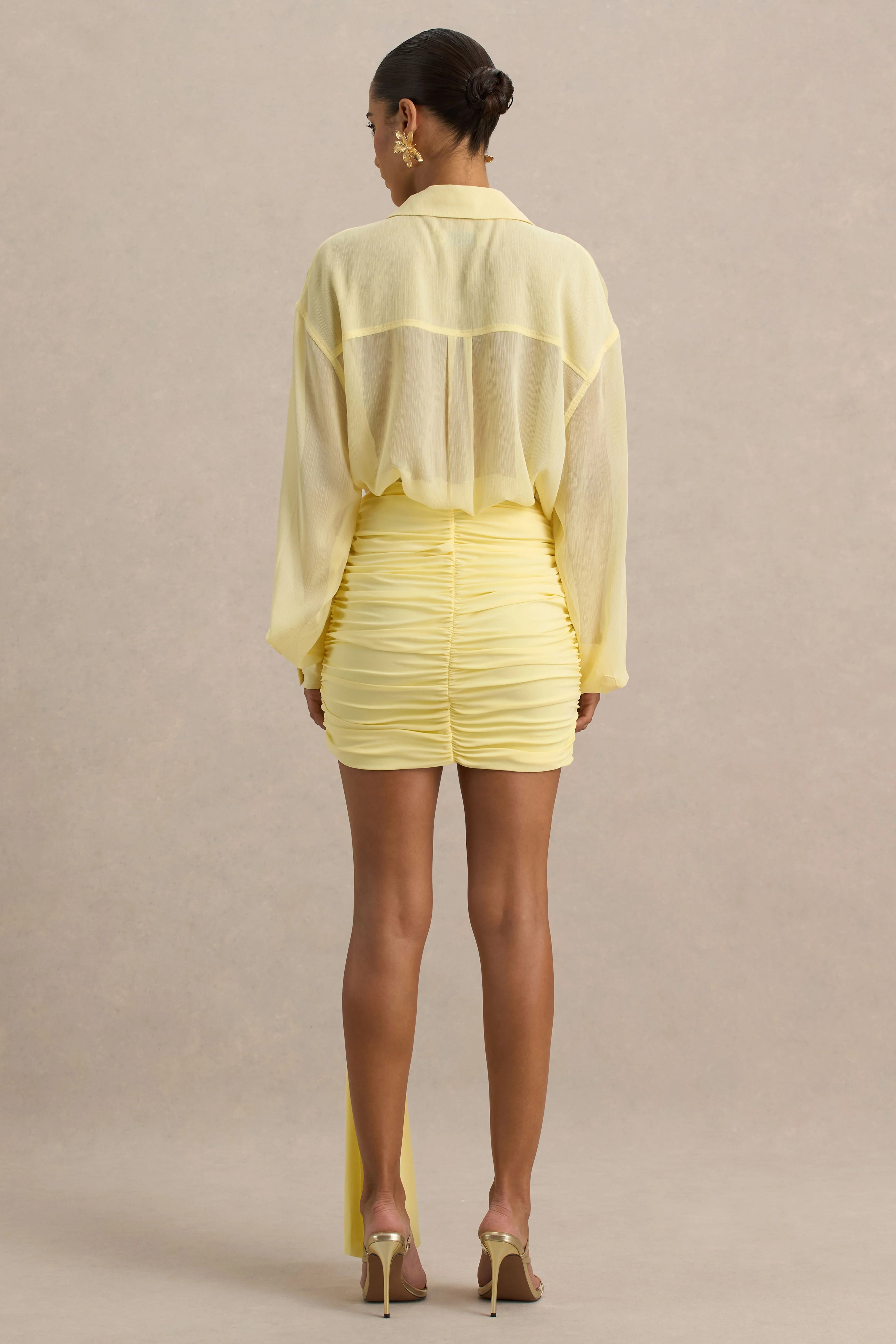 Katelyn Lemon Ruched Wrap Mini Skirt With Sash